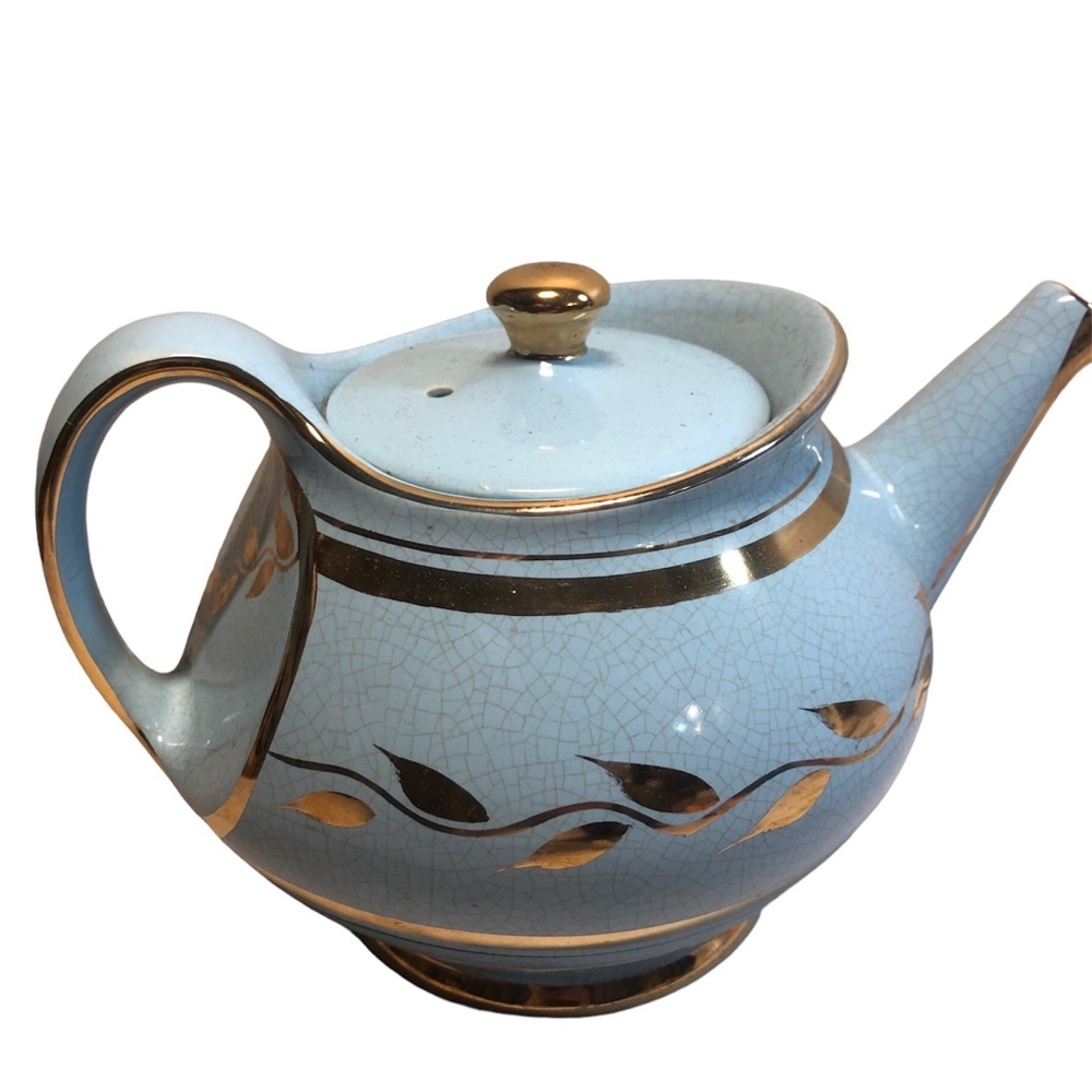 Vintage perhaps antique Teapot light blue and gold England